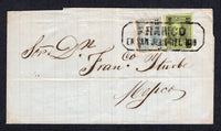 MEXICO - 1871 - CANCELLATION: Cover franked with 1868 12c black on green and 25c blue on pink 'Hidalgo' issue, thick figures of value with '12 71' invoice number and 'QUERETARO' district overprints (SG 68/69) tied by superb strike of large FRANCO EN SAN JUAN DEL RIO cancel in black. Addressed to MEXICO CITY. Very attractive.  (MEX/27663)