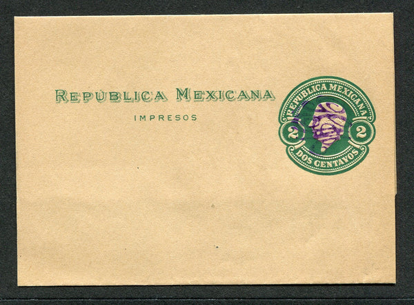 MEXICO - 1914 - CIVIL WAR & POSTAL STATIONERY: 2c green postal stationery wrapper with SONORA 'GCM' monogram handstamp in purple (UPSS #WR42-1A, H&G IE6). A fine unused example.  (MEX/28701)
