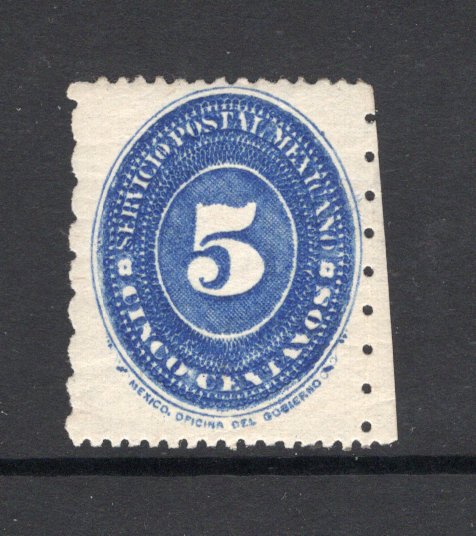 MEXICO - 1886 - NUMERAL ISSUE: 5c ultramarine 'Numeral' issue, no watermark, perf 12 x 6 a fine mint copy. (SG 169b, Follansbee #166C)  (MEX/30327)
