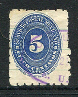 MEXICO - 1887 - NUMERAL ISSUE: 5c ultramarine 'Numeral' issue printed on paper with 'Ruled Lines', perf 6, a fine lightly used copy. (SG 184a, Follansbee #180A)  (MEX/30329)