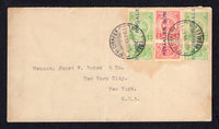 MEXICO - 1914 - CIVIL WAR & POSTAL FISCALS: Cover franked with 1914 1c greyish rose and 2 x 2c light green 'Postal Fiscal' issue with coupons attached and each stamp with 'NOGALES, SON' district overprint (SG CT33/CT34) tied by two strikes of OFNA CORREOS NOGALES. SON cds dated 9 JUL 1914. Addressed to USA. A fine & scarce franking.  (MEX/32113)