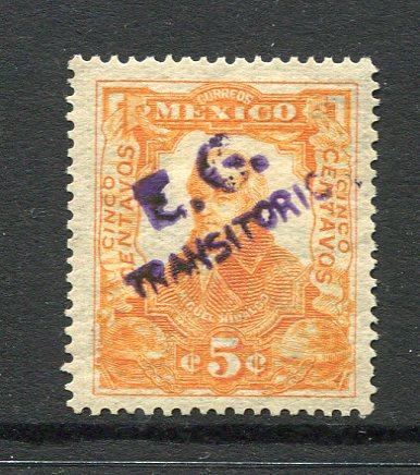 MEXICO - 1914 - CIVIL WAR: 5c orange with two line 'E.C. TRANSITORIO' handstamp in violet of COLIMA. A fine mint copy. (SG 5)  (MEX/34367)