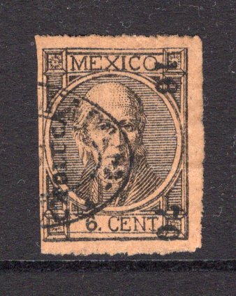 MEXICO - 1868 - HIDALGO ISSUE: 6c black on orange brown 'Hidalgo' issue, thick figures of value, perforated with '16 70' number and 'TOLUCA' district overprint, a fine lightly used copy. (SG 72, Follansbee #73)  (MEX/38218)