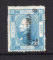 MEXICO - 1872 - HIDALGO ISSUE: 12c blue 'Hidalgo' issue, perforated with '8 73' invoice number and 'CHIHUAHUA' district overprint, a fine mint copy with full gum.  (SG 93, Follansbee #93)  (MEX/38226)