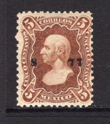 MEXICO - 1874 - HIDALGO 1874 ISSUE: 5c brown on narrow vertically LAID paper 'First' issue with '8 - 77' numerals wide apart without district overprint issued to 'CHIHUAHUA' district. A fine mint copy with full gum. (SG 97, Follansbee #97v)  (MEX/38228)