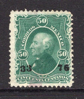 MEXICO - 1874 - HIDALGO 1874 ISSUE: 50c green on thin crisp WOVE paper 'First' issue with '33 - 76' numerals wide apart without district overprint issued to 'PACHUCA' district, a mint copy with somewhat patchy gum. (SG 100, Follansbee #100x)  (MEX/38230)