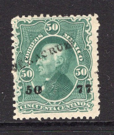 MEXICO - 1874 - HIDALGO 1874 ISSUE: 50c green on medium WOVE paper 'First' issue with '50 - 77' numerals wide apart and 'VERACRUZ' district overprint, a fine mint copy. (SG 100, Follansbee #100y)  (MEX/38231)