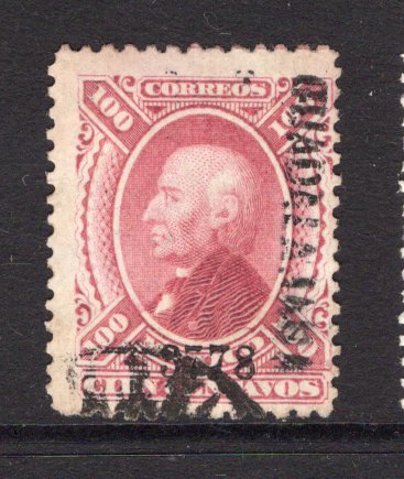 MEXICO - 1874 - HIDALGO 1874 ISSUE: 100c rose carmine on medium WOVE paper 'Second' issue with '3778' numerals close together at bottom and 'GUADALAJARA' district overprint, a fine lightly used copy. (SG 108b, Follansbee #106y)  (MEX/38235)
