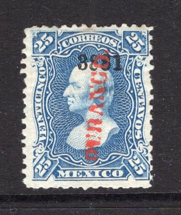 MEXICO - 1874 - HIDALGO 1874 ISSUE: 25c blue on medium WOVE paper 'Third' issue with '3181' numerals close together at top and 'DURANGO' district overprint in red, a fine mint copy. (SG 106, Follansbee #111y)  (MEX/38238)