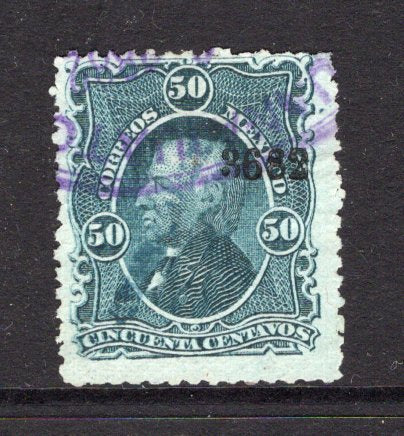 MEXICO - 1874 - HIDALGO 1874 ISSUE: 50c green on very thin WOVE paper 'Third' issue with '3682' numerals close together at top and light 'GUANAJUATO' district overprint, a fine used copy. (SG 113, Follansbee #112yyy)  (MEX/38239)