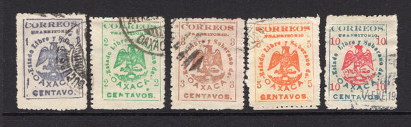 MEXICO - 1914 - CIVIL WAR - OAXACA ISSUE: 'Oaxaca' PROVISIONAL issue the basic set of five good to fine used. (SG X1/X6)  (MEX/38272)