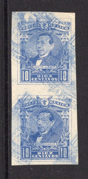 MEXICO - 1915 - VARIETY: 10c blue 'Juarez' issue, a fine mint IMPERF PAIR with variety STAMP PRINTED DOUBLE ONE IN REVERSE. (SG 298 variety)  (MEX/38278)