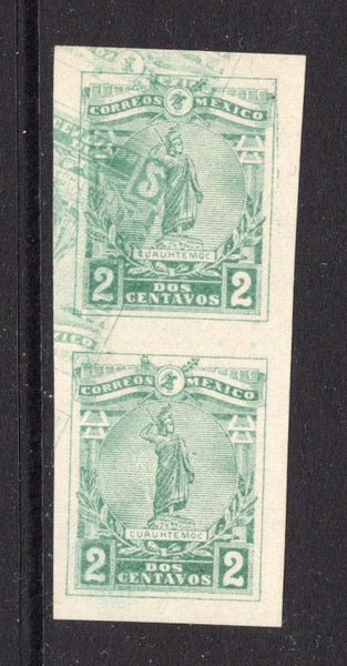 MEXICO - 1915 - VARIETY: 2c green 'Statue of Cuauhtemoc' issue, a fine mint IMPERF PAIR with variety STAMP PRINTED DOUBLE ONE IN REVERSE. (SG 294 variety)  (MEX/38279)
