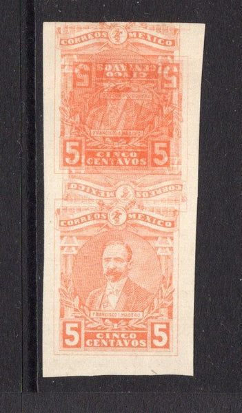 MEXICO - 1915 - VARIETY: 5c orange 'Madero' issue, a fine mint IMPERF PAIR with variety STAMP PRINTED DOUBLE ONE IN REVERSE. (SG 297 variety)  (MEX/38280)