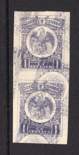 MEXICO - 1915 - VARIETY: 1c violet 'Coat of Arms' issue, a fine mint IMPERF PAIR with variety STAMP PRINTED DOUBLE ONE IN REVERSE. (SG 293 variety)  (MEX/38282)