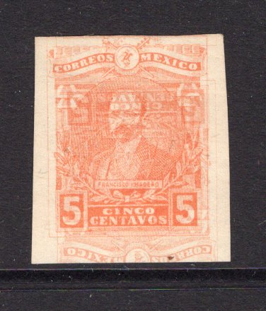 MEXICO - 1915 - VARIETY: 5c orange 'Madero' issue, a fine mint IMPERF copy with variety STAMP PRINTED DOUBLE ONE INVERTED. (SG 297 variety)  (MEX/38286)