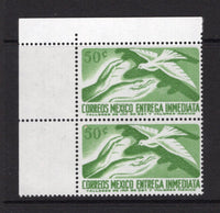 MEXICO - 1973 - EXPRESS ISSUE: 50c green 'Express' issue without watermark on white paper with diagonal fluorescent inscription, a fine unmounted mint corner marginal pair. (SG E1293)  (MEX/38298)