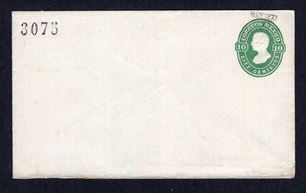 MEXICO - 1874 - POSTAL STATIONERY: 10c green 'Hidalgo' postal stationery envelope with '3075' district number and boxed 'OAXACA' district overprint in black (UPSS #E2, H&G B2b). Fine unused.  (MEX/38435)