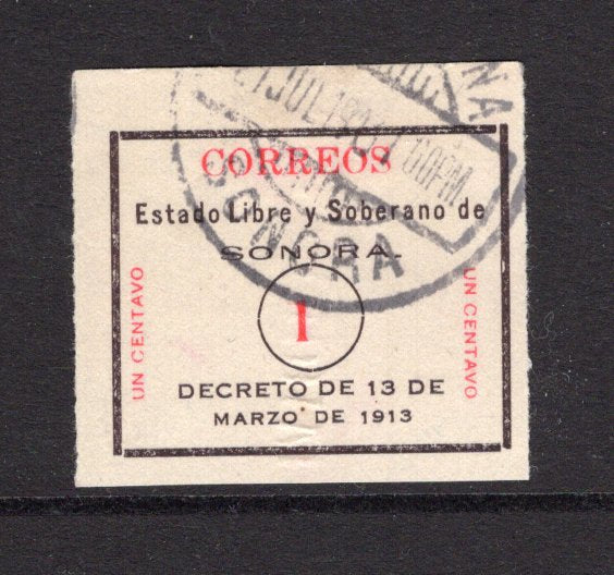 MEXICO - 1913 - CIVIL WAR: 1c black & red 'Sonora Seal' issue with embossed 'CONSTITUCIONAL' at right, a fine cds used copy. (SG S1)  (MEX/38533)