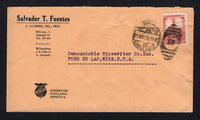MEXICO - 1930 - TRAVELLING POST OFFICES: Cover with printed 'Salvador T. Fuentes, C. Guzman, Jal., Mex.' return address on front franked with 1924 10c rose carmine (SG 442) tied by fine SERVICIO AMBULANTE 68 duplex cancel dated 21 MAR 1930 (F.C.C.M. Guadalajara - Manzanillo line). Addressed to USA with nice red on orange oval 'Typewriter' CINDERELLA label on reverse.  (MEX/38592)