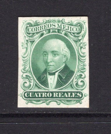 MEXICO - 1864 - PROOF: 4r green 'American Banknote Co.' HIDALGO issue, a fine IMPERF PROOF on thick white card in unissued colour. (As SG 17)  (MEX/39972)