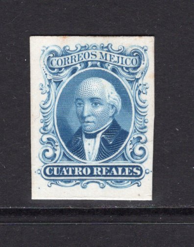 MEXICO - 1864 - PROOF: 4r bright blue 'American Banknote Co.' HIDALGO issue, a fine IMPERF PROOF on thick white card in unissued colour. (As SG 17)  (MEX/39974)