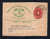 MEXICO - 1892 - POSTAL STATIONERY & DESTINATION: Circa 1892. 10c carmine on buff 'Numeral' postal stationery wrapper (H&G E22) with oval 'ADMON DEL PERIODICO OFICIAL DEL ESTADO DE MICHOACAN' marking in black on reverse used with MORELIA cds. Addressed to the DOMINICAN REPUBLIC.  (MEX/40112)