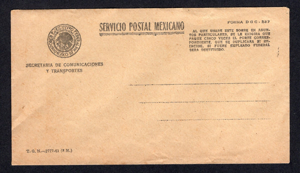 MEXICO - 1980 - OFFICIAL MAIL: Circa 1950. Printed black on buff 'Secretaria de Communicacions y Transportes' OFFICIAL envelope with 'Arms' at top left and 'Official' penalty imprint at top right. Inscribed 'Forma D G C - 237' at top right. Unused.  (MEX/40460)