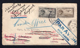 MEXICO - 1931 - AIRMAIL: Cover franked with 1929 20c sepia and 30c black AIR issue (SG 472 & 479) tied by SERVICIO AEREO MINATITLAN cds's dated 21 AUG 1931 with large boxed 'PAR AVION POR AVION' marking in blue alongside. Addressed to UK and redirected a number of times to Egypt and twice more in the UK with various transit & arrival markings the latest dated 16 OCT.  (MEX/40538)