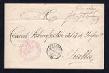 MEXICO - 1897 - MILITARY & OFFICIAL MAIL: Stampless cover with 'EJERCITO NACIONAL 3ER REGIMIENTO COMANDANCIA' Eagle cachet in purple on front & reverse with OAXACA cds dated ABR 30 1897 alongside. Signed by the commanding officer at top right and addressed to PUEBLA with PUEBLA EST DE PUE arrival cds in blue on reverse.  (MEX/40927)