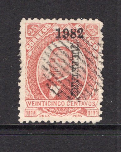 MEXICO - 1879 - JUAREZ ISSUE: 25c rose red on thick WOVE paper with '1982' numeral overprint and 'QUERETARO' district overprint in black, a fine used copy. (SG 119, Follansbee #124x)  (MEX/41341)