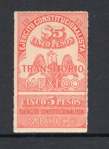 MEXICO - 1913 - CIVIL WAR: 5p orange red 'Transitorio' issue with coupon, the top value (issued for Revenue purpose only) fine mint.  (MEX/41361)