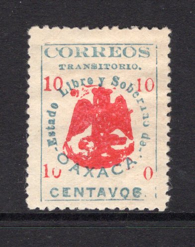 MEXICO - 1914 - CIVIL WAR - OAXACA ISSUE: 10c blue & pink 'Oaxaca' PROVISIONAL issue, a fine mint copy with variety '1' AT LOWER RIGHT OMITTED. (SG X6 variety)  (MEX/41369)