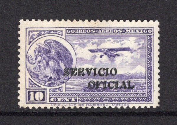 MEXICO - 1933 - OFFICIAL AIRMAILS: 10c violet 'Air' issue with 'SERVICIO OFICIAL' overprint in black, a fine mint copy with variety OVERPRINT DOUBLE. Very rare. (SG O552a)  (MEX/41373)