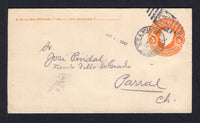 MEXICO - 1912 - TRAVELLING POST OFFICES: 5c orange postal stationery envelope (UPSS #E68, H&G 58) used with fine strike of O.P.A. No.36 JIMENEZ ROSARIO duplex cancel dated 16 SET 1912. Addressed to PARRAL with arrival cds on reverse.  (MEX/41437)