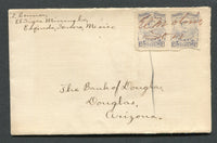 MEXICO - Circa 1916 - CANCELLATION: Cover with manuscript return address 'El Tigre Mining Co. Esqueda, Sonora, Mexico' at top left franked with pair 1917 5c ultramarine (SG 397, one stamp with faults) tied by lovely 'El Molino Son' manuscript cancel in red. Very Scarce.  (MEX/4268)