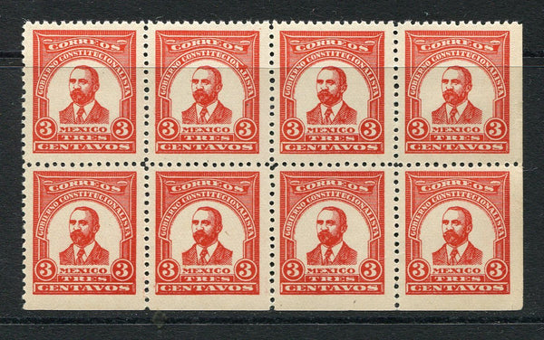 MEXICO - 1914 - UNISSUED: 3c carmine 'Madero' UNISSUED Civil War type a fine mint block of eight. (Ingham #59)  (MEX/4297)