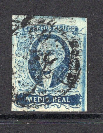 MEXICO - 1856 - HIDALGO ISSUE: ½r deep blue HIDALGO issue with 'Mexico' district overprint, a fine used copy with four margins. (SG 1, Follansbee #1)  (MEX/4981)