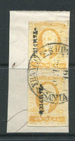 MEXICO - 1856 - HIDALGO ISSUE: 1r lemon yellow HIDALGO issue with 'Tampico' district overprint, two fine used copies (a split pair) tied on small piece by FRANCO SANTA ANNA DE TAMAULS cds. Very attractive. (SG 2, Follansbee #2)  (MEX/4982)