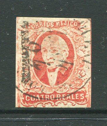 MEXICO - 1856 - HIDALGO ISSUE: 4r carmine vermilion HIDALGO issue with 'Veracruz' district overprint, a superb lightly used copy with four good to large margins. (SG 4, Follansbee #4)  (MEX/4985)