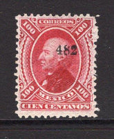 MEXICO - 1874 - HIDALGO 1874 ISSUE: 100c crimson on very thin WOVE paper 'Third' issue with '482' numerals close together at top and without district overprint (issued to Ures district), a fine mint copy with full gum. (SG 114a, Follansbee #113yyy)  (MEX/5019)