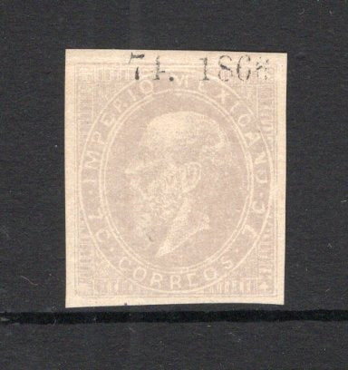 MEXICO - 1866 - MAXIMILLIAN ISSUE: 7c light grey LITHO MAXIMILLIAN issue with '74 - 1866' Invoice number and date only, issued to SAN LUIS POTOSI district, a fine four margin copy mint with O.G. (SG 36c, Follansbee #47b)  (MEX/7538)