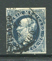 MEXICO - 1866 - MAXIMILLIAN ISSUE: 13c dark blue LITHO MAXIMILLIAN issue with '18 - 1866' Invoice number and DURANGO district overprint, a fine used copy, four margins, tight in places. (SG 37a, Follansbee #48)  (MEX/7554)