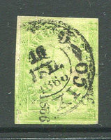 MEXICO - 1866 - EAGLE ISSUE: 4r yellow green 'Fifth Period' EAGLE issue with '117 - 1866' Invoice No. & 'Mexico' district overprint, a fine used copy four margins with MEXICO cds. (SG 34, Follansbee #45)  (MEX/863)