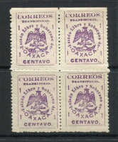 MEXICO - 1914 - CIVIL WAR - OAXACA ISSUE: 1c violet 'Oaxaca' PROVISIONAL issue a fine mint block of four. (SG X1)  (MEX/9375)
