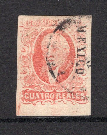 MEXICO - 1856 - HIDALGO ISSUE: 4r dull vermilion HIDALGO issue with 'Mexico' district overprint, a fine used copy with light cds cancel, four good to large margins. (SG 4a, Follansbee #4a)  (MEX/9396)