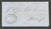 MEXICO - 1863 - SELLO NEGRO: Stampless cover from CONCEPCION to HIDALGO with fine strike of oval ADMON DE CORREOS DE ALLENDE marking in black. Rated '1' in manuscript on reverse. Fine.  (MEX/9958)