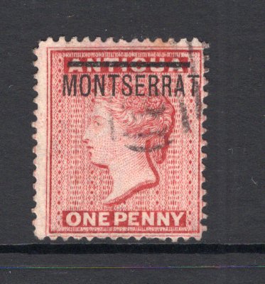 MONTSERRAT - 1884 - CLASSIC ISSUES: 1d rose red QV issue of Antigua with 'MONTSERRAT' overprint in black, watermark 'Crown CA', perf 14, a fine lightly used copy. (SG 8c)  (MNT/14497)