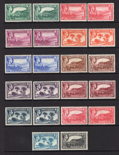 MONTSERRAT - 1938 - GVI ISSUE: 'GVI' issue, the complete set of twenty two with all perforation varieties. (SG 101/112a)  (MNT/14499)