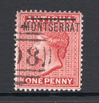 MONTSERRAT - 1876 - CLASSIC ISSUES: 1d red QV issue of Antigua with 'MONTSERRAT' overprint in black, watermark 'Crown CC', perf 14, a fine lightly used copy. (SG 1)  (MNT/27132)